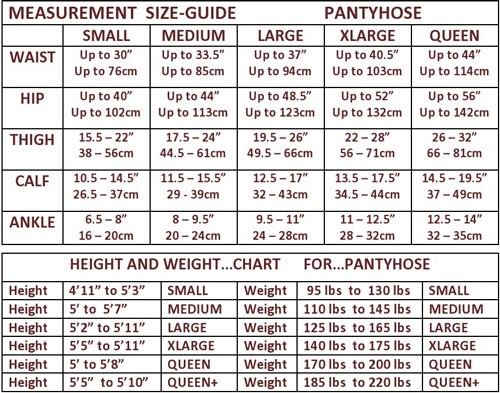 opaque pantyhose size chart image